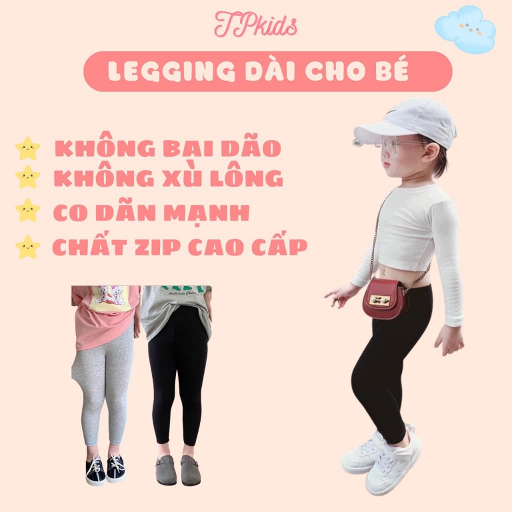 Quần legging dài bé gái vải zip