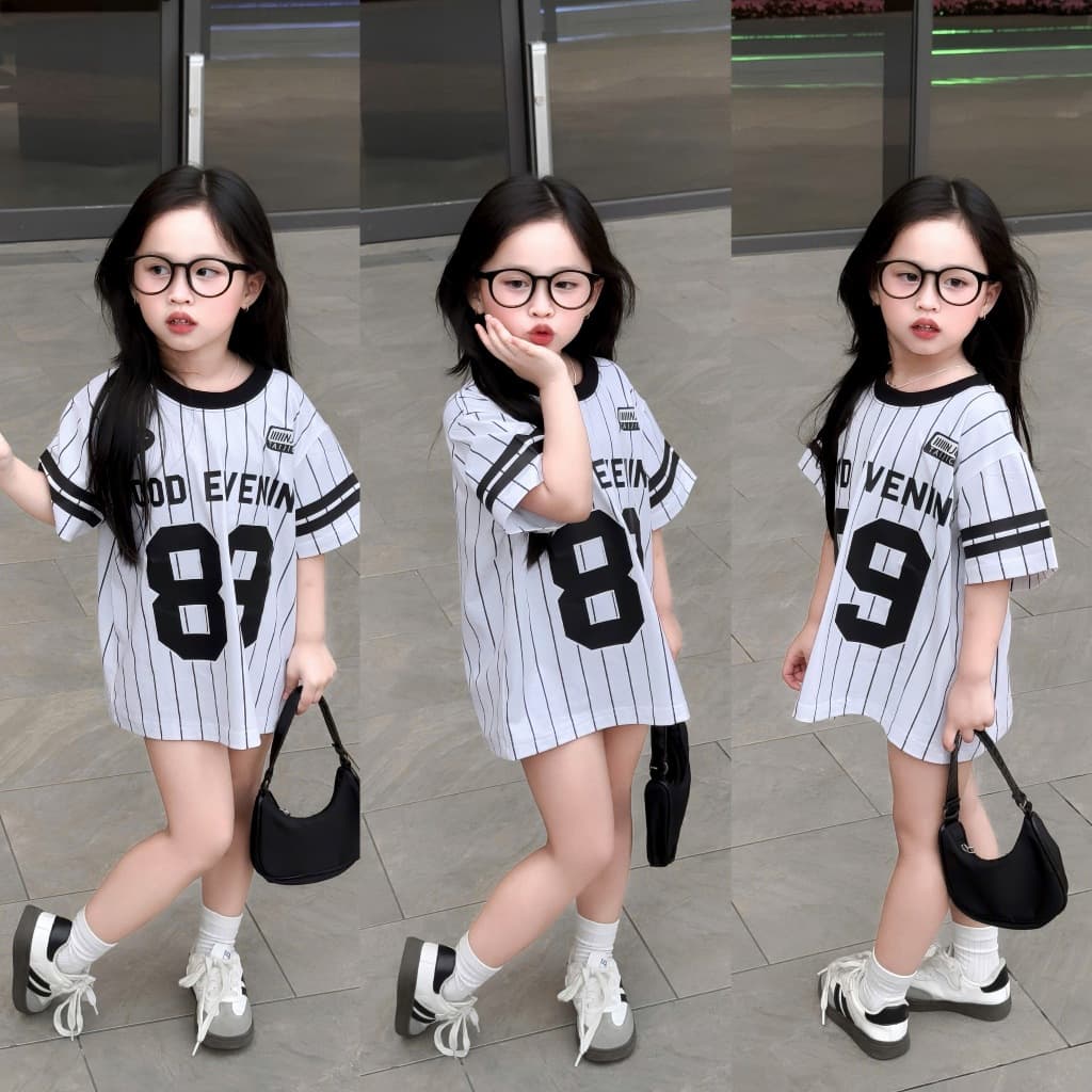 Áo thun kẻ tay kẻ số 89 cho bé gái