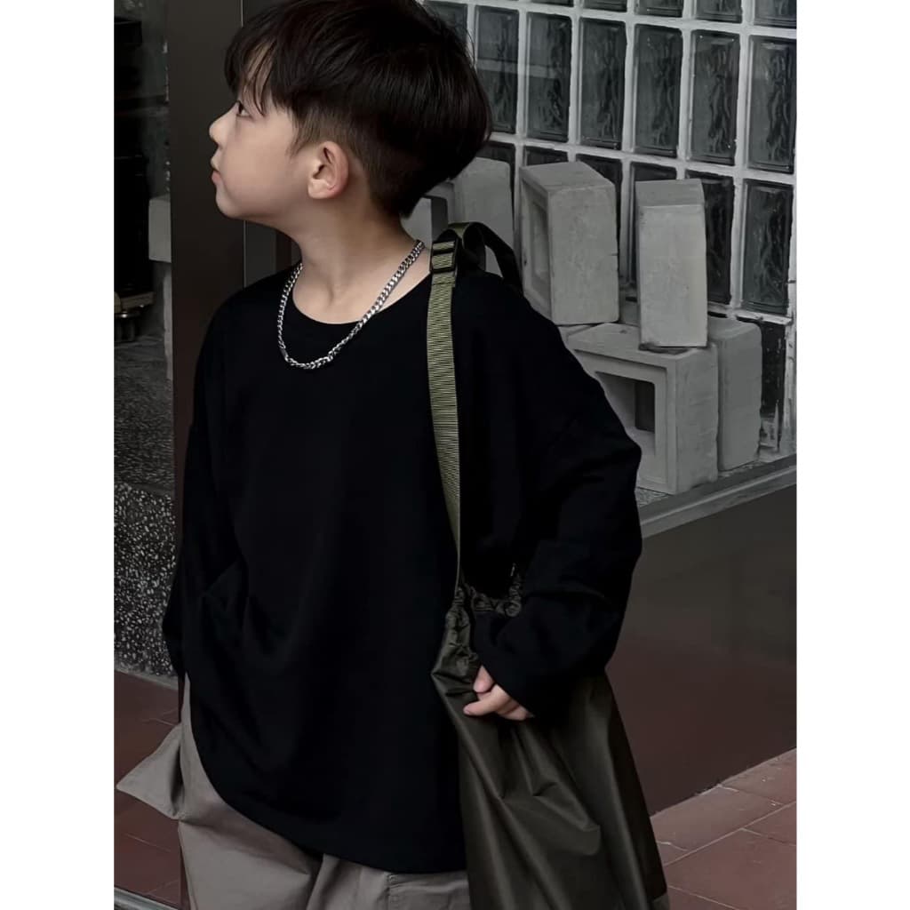 Áo thun dài tay trơn basic cho bé trai phong cách hàn quốc