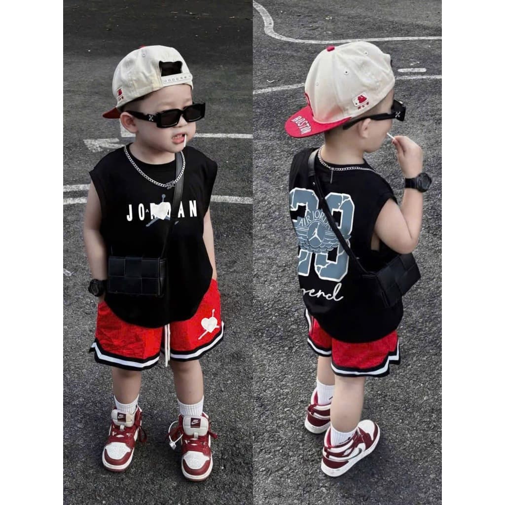 Bộ áo ba lỗ quần short viền đỏ số 23 cho bé trai