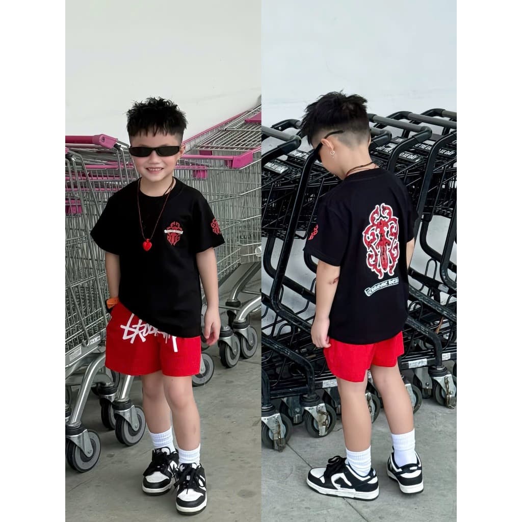 Bộ quần áo cộc tay cho bé trai hình sytu đỏ
