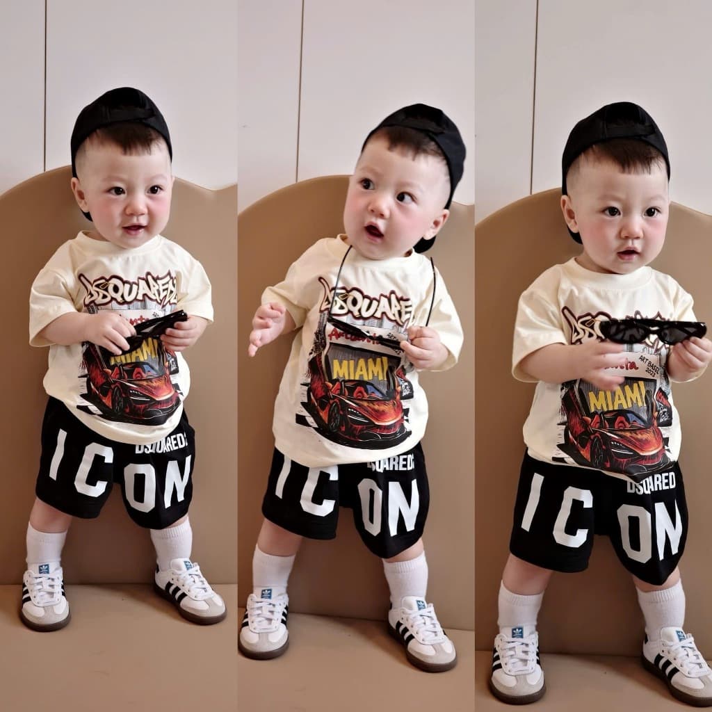 Bộ quần áo cộc tay cho bé trai hình icon ô tô