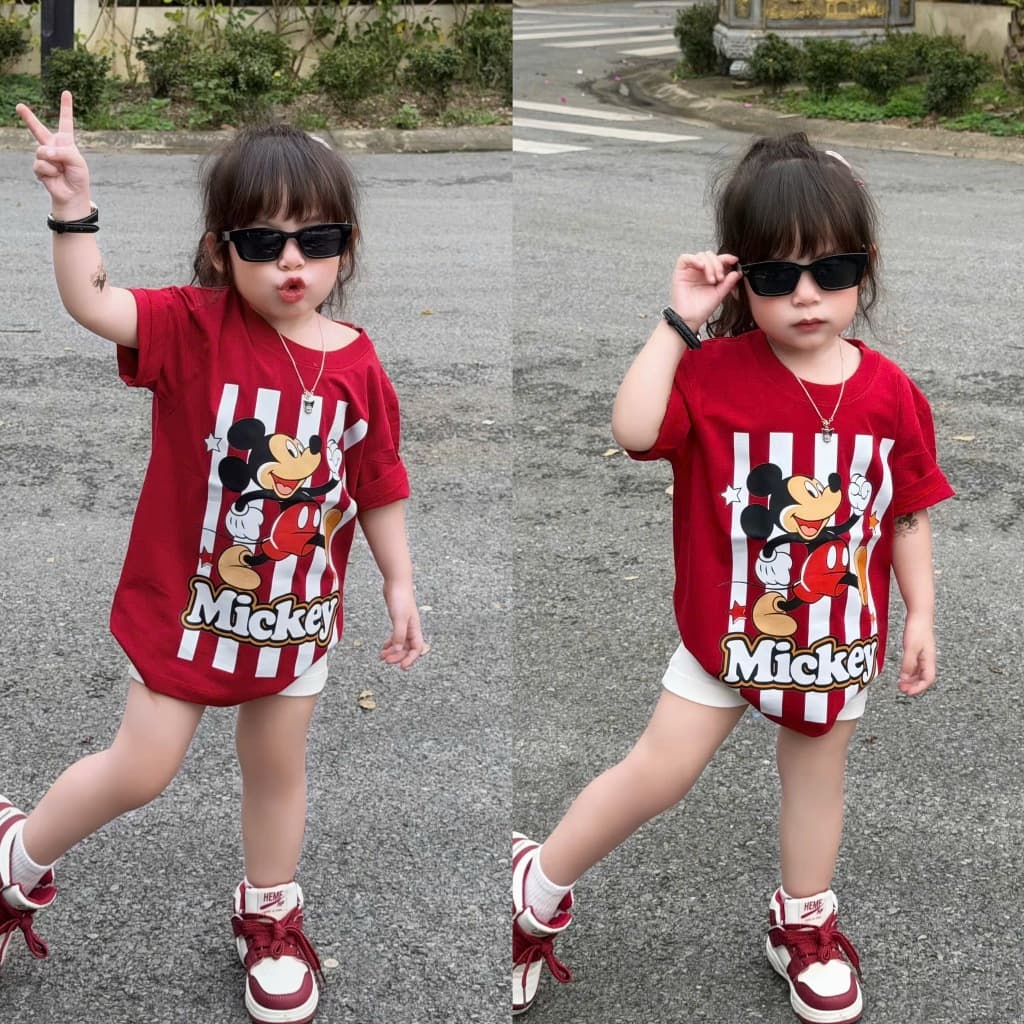 Áo thun cho bé và bố mẹ hình mickey sọc trắng